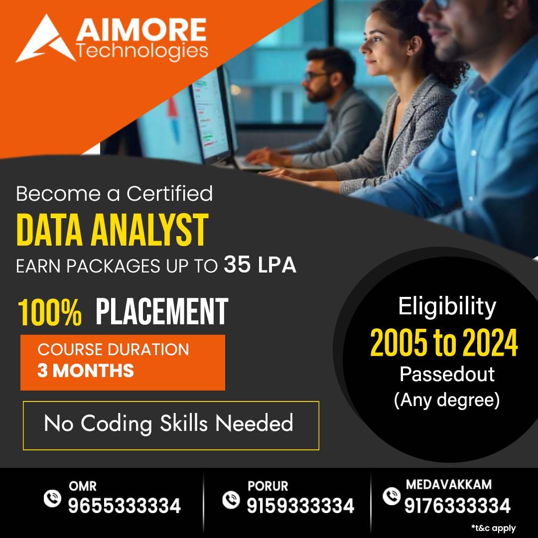 Aimore Tech Facebook ad: Become a Certified Data Analyst - 100% Placement