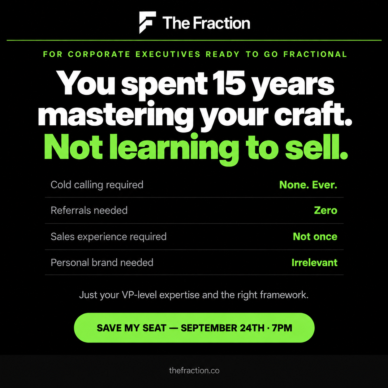 The Fraction Facebook ad: Your expertise does the selling. You never have to.