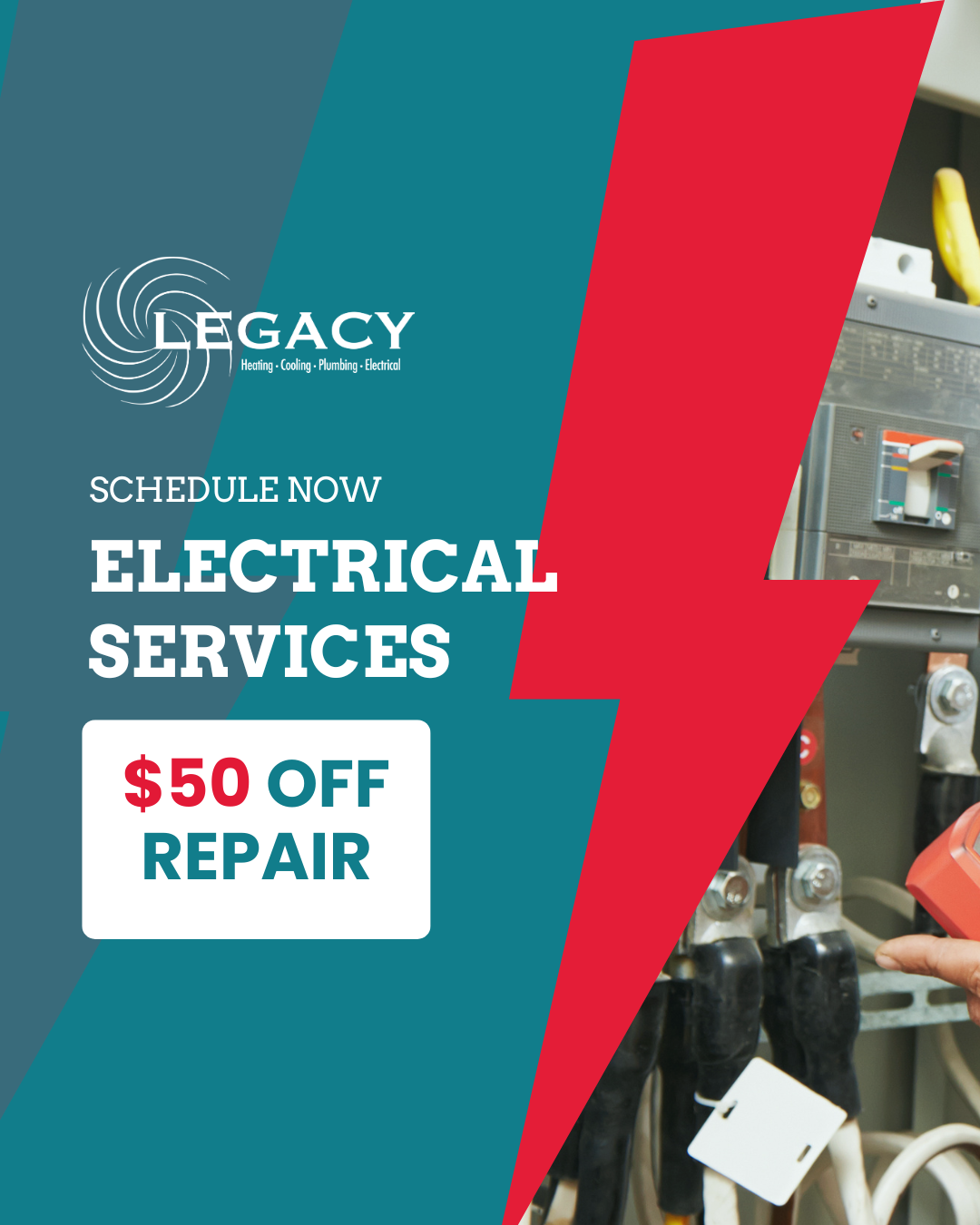 Legacy Heating, Cooling, Plumbing & Electrical Facebook ad from Jun 11, 2026