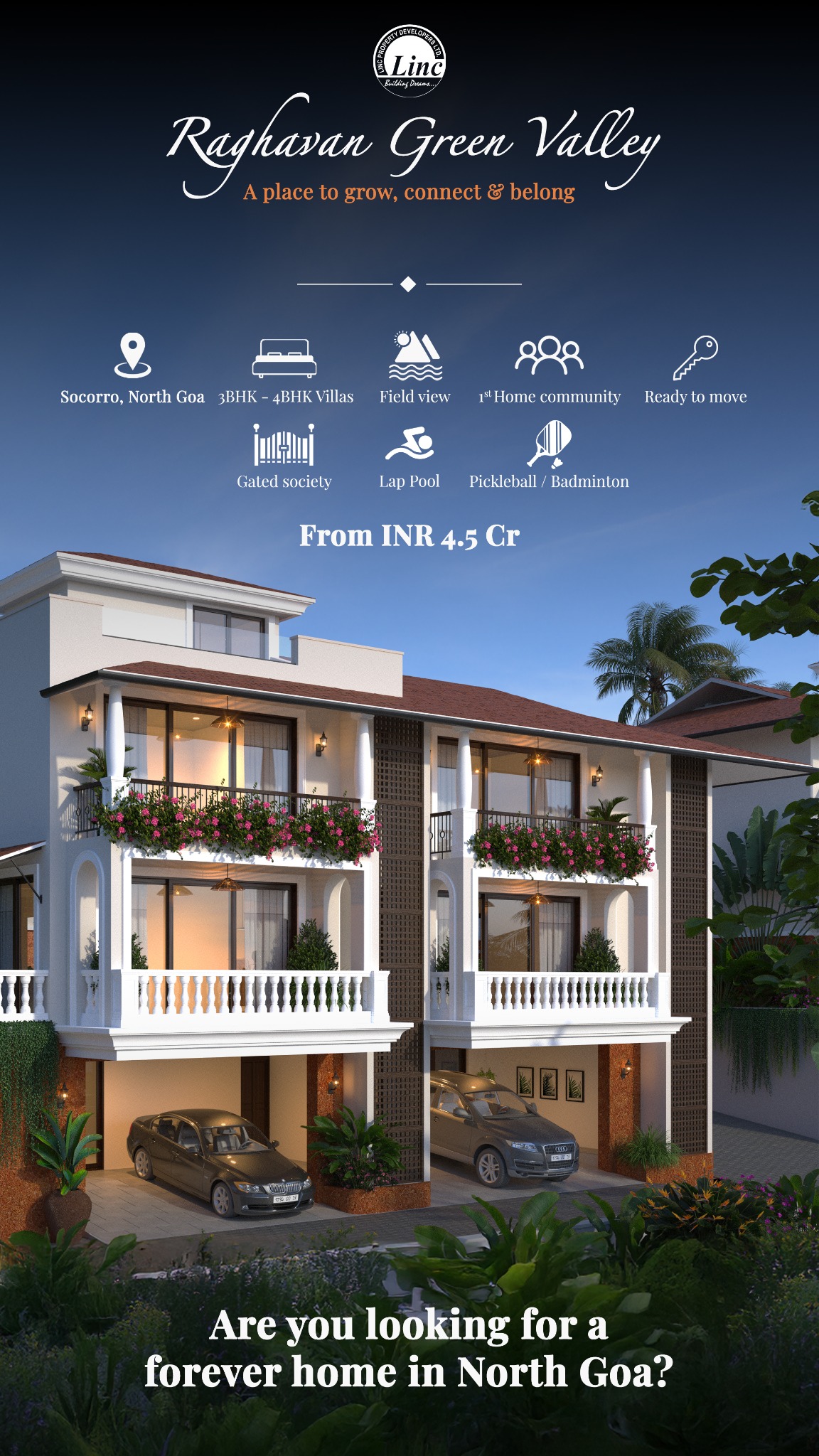 Linc Property Developers Ltd Facebook ad: Own luxurious 3BHK and 4 BHK villas in…