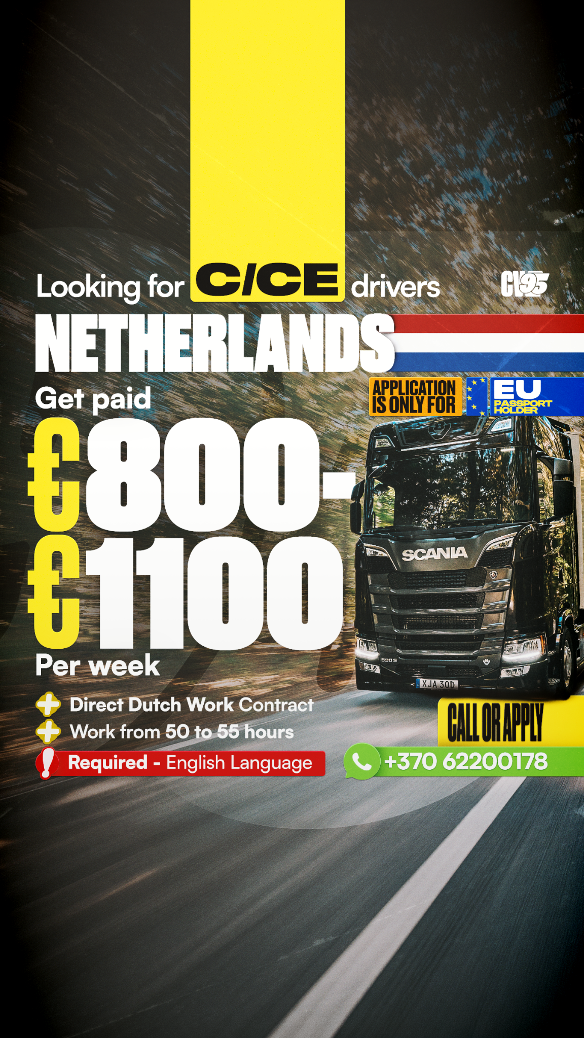 CV95 Facebook ad: C/CE Drivers job in Netherlands | Earn up to and more…