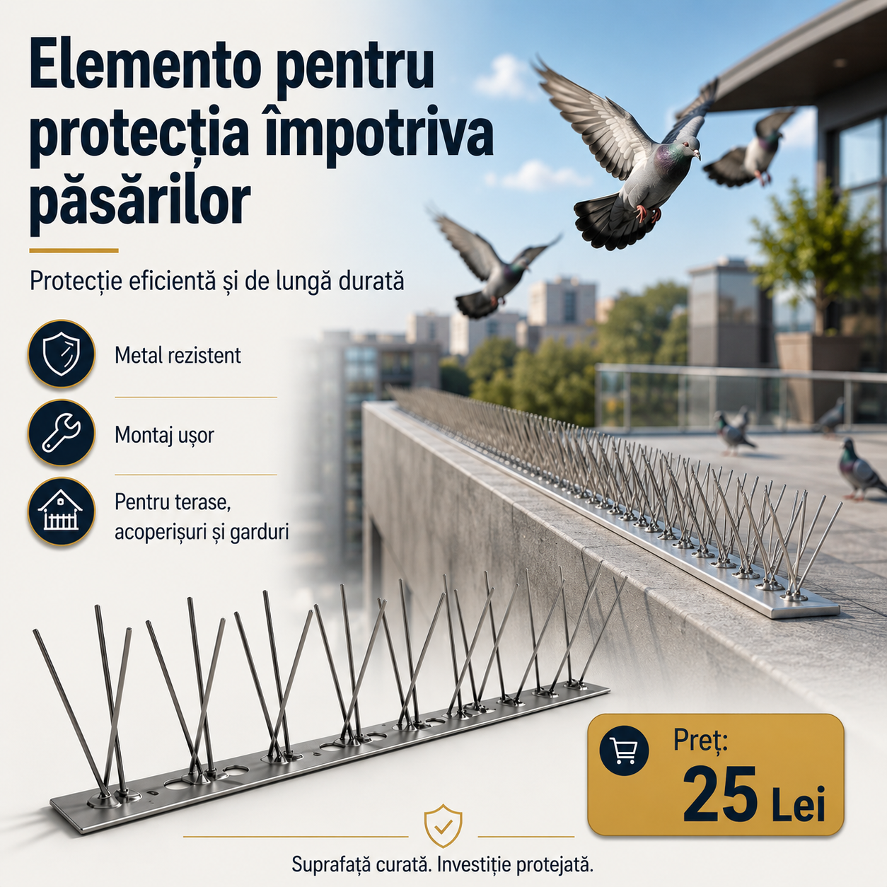 Artella Metal Art RO Facebook ad: Protecție 100% împotriva păsărilor și 100% sigură pentru…