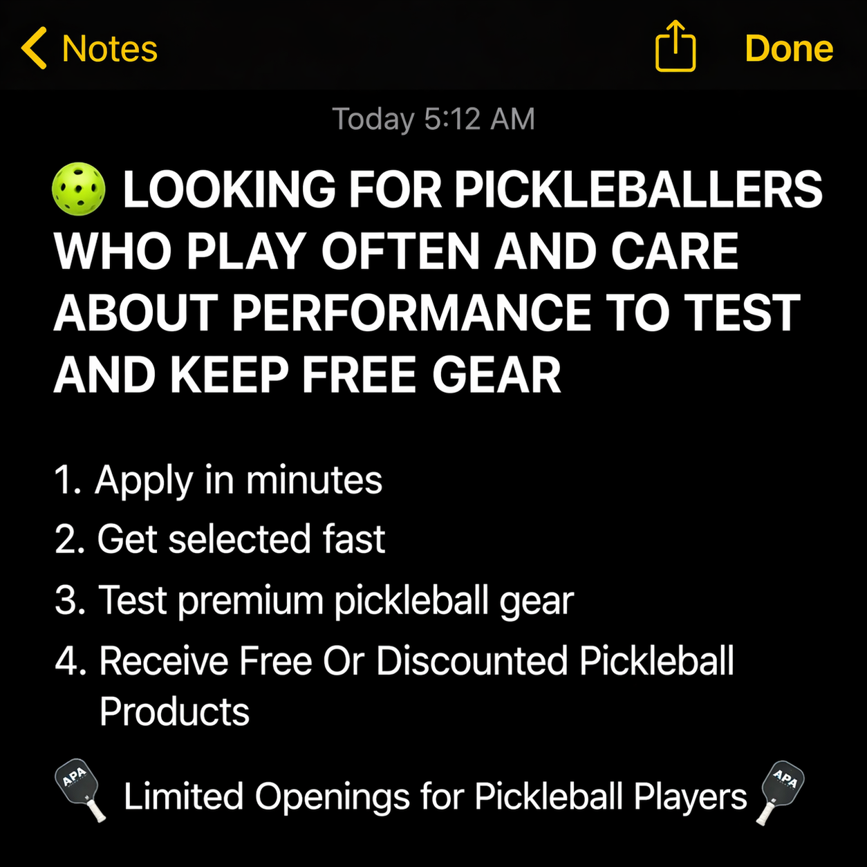 American Pickleball Association Facebook ad