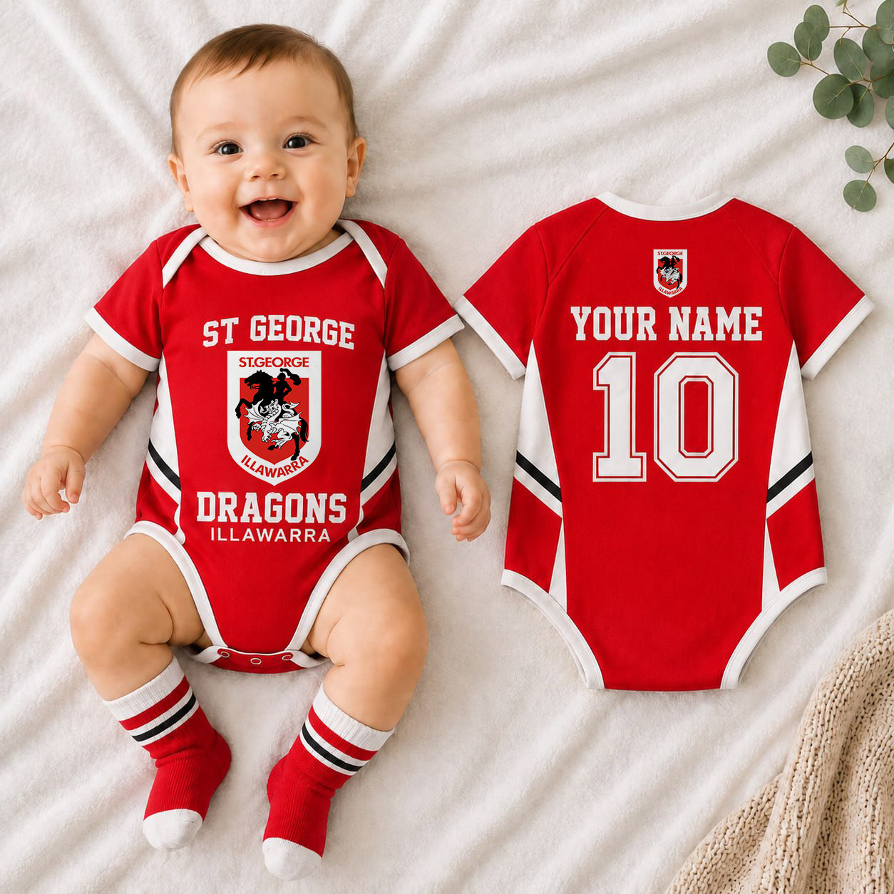 NRL Gifts For Lover Facebook ad: LITTLE DRAGONS FAN Personalized Baby Romper
