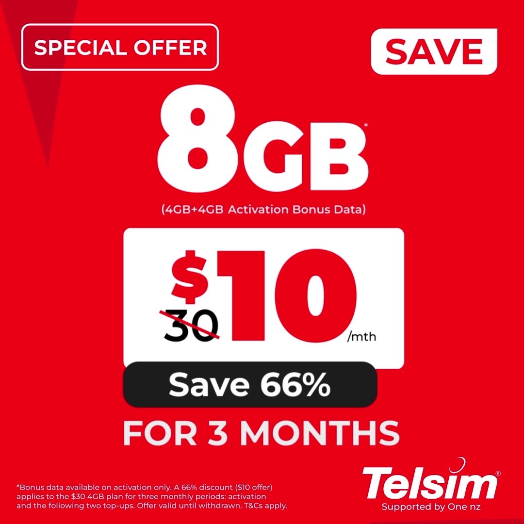 Telsim New Zealand Facebook ad: $10/mth Special Data Offer: 3 Months on Telsim!