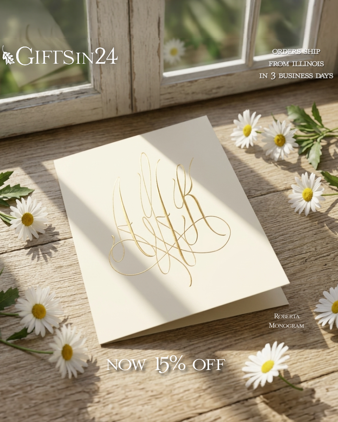 Gifts in 24 - Personalized Stationery and Custom Printed Gifts Facebook ad: The Monogram Everyone Loves