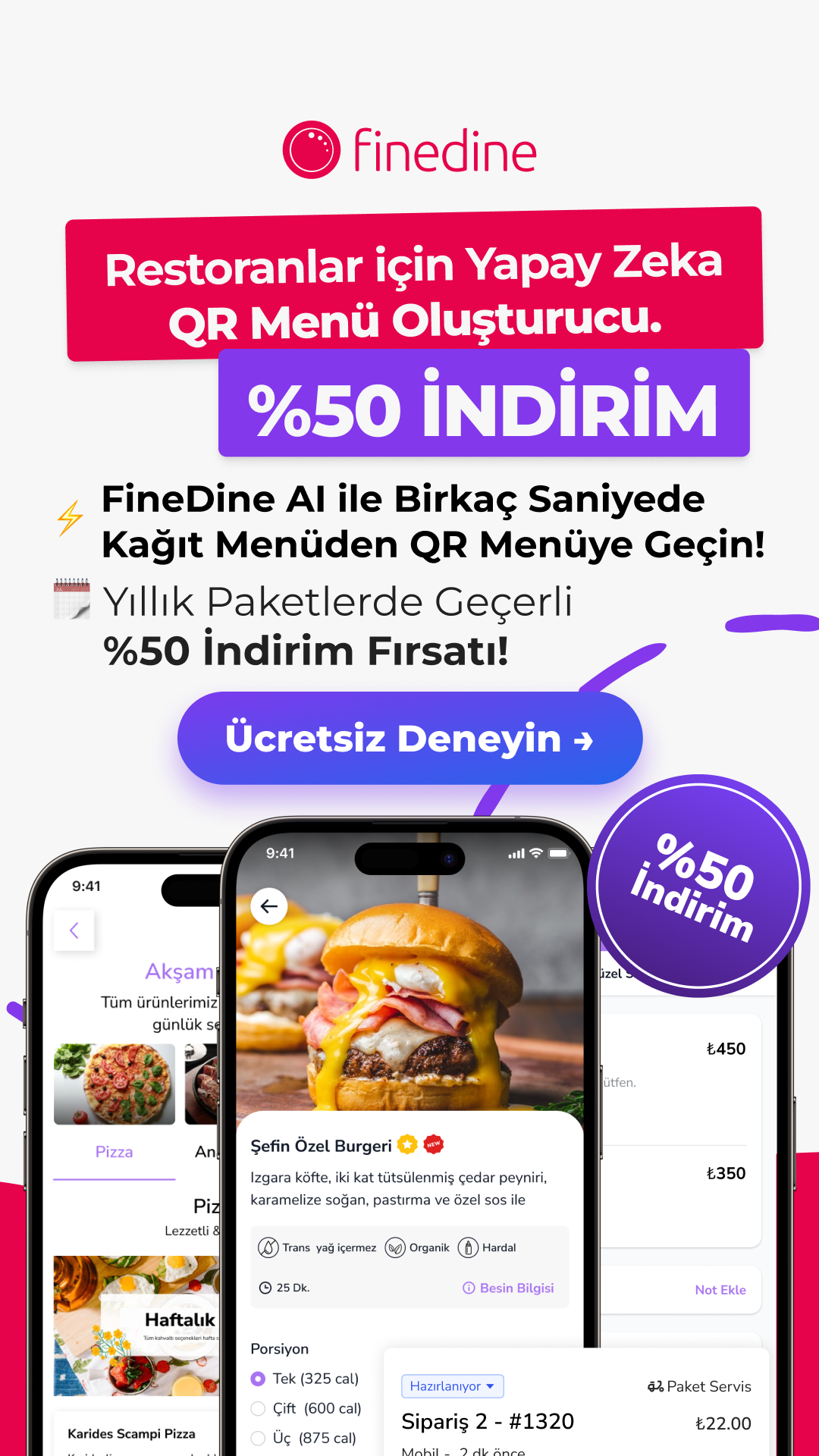 Finedine Menu for Restaurants Facebook ad: FineDine AI ile QR Menünüzü Saniyeler İçinde Oluşturun!