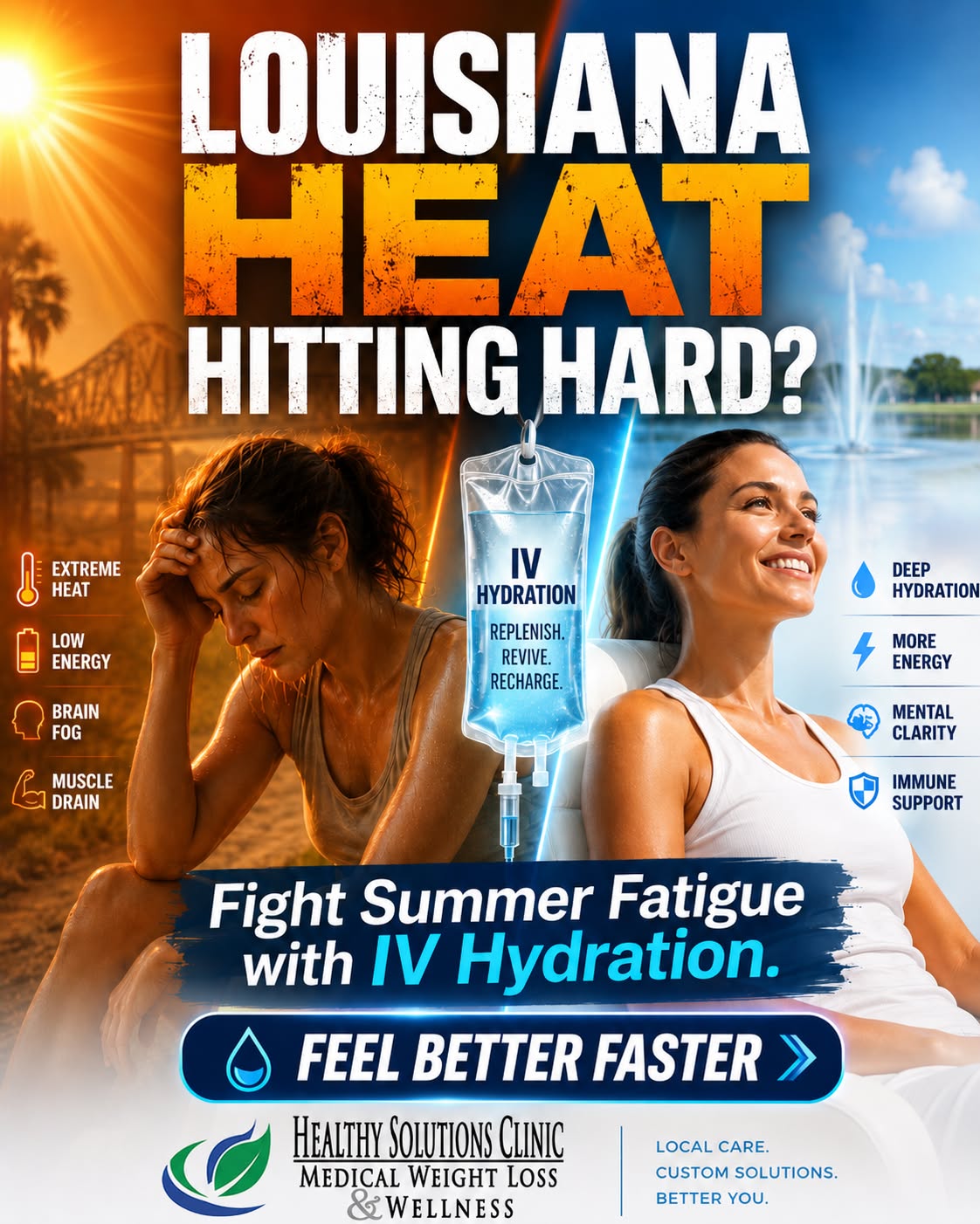 Healthy Solutions Clinic Facebook ad: South Louisiana heat is undefeated… unless you’ve got…