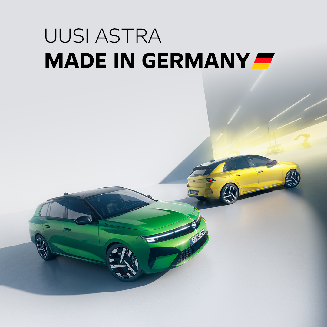 Opel Suomi Facebook ad: Astra on auto, jossa yhdistyvät tyylikäs ulkonäkö, vakaa…