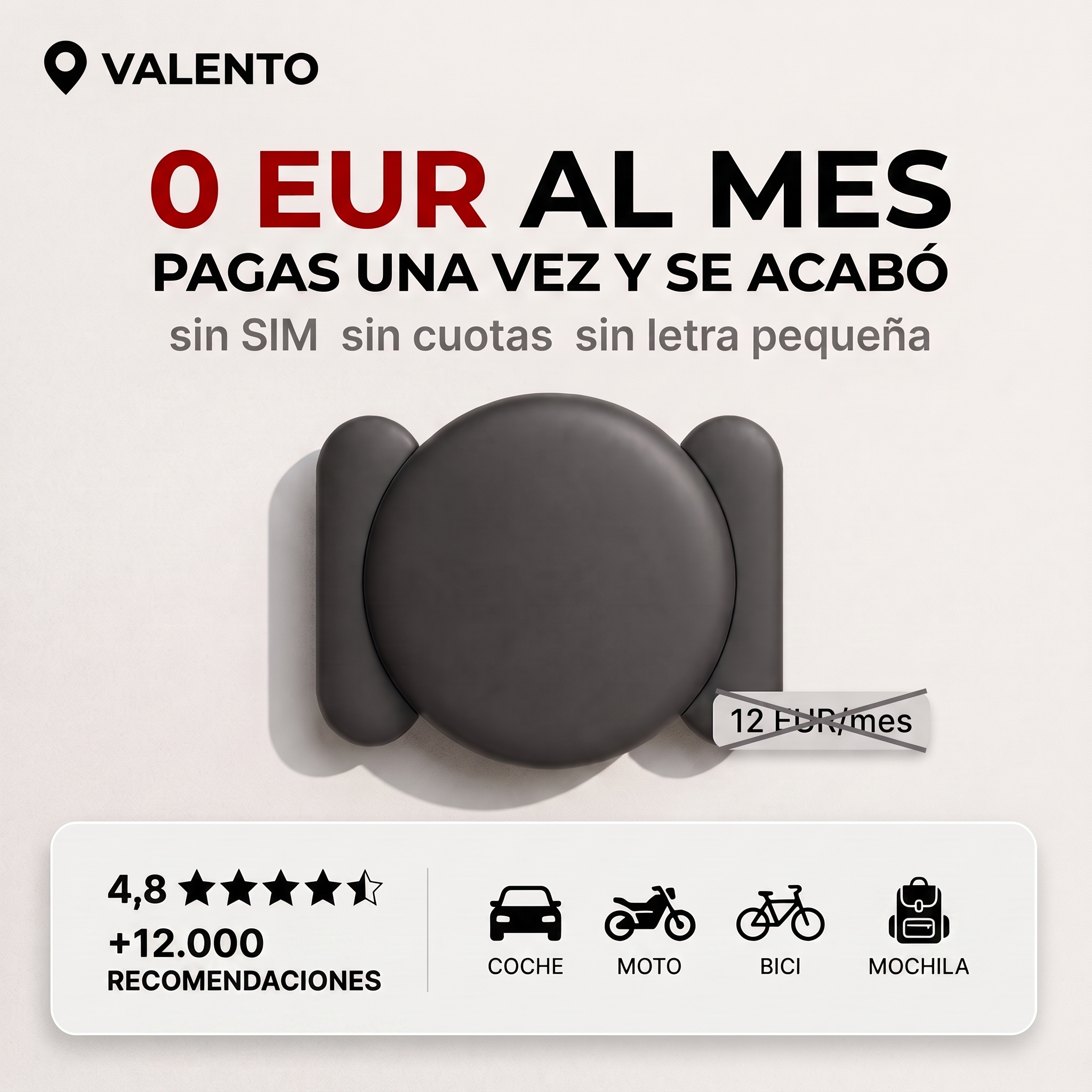 Valento Car Facebook ad: Ábrelo en tu móvil y comprueba dónde está.