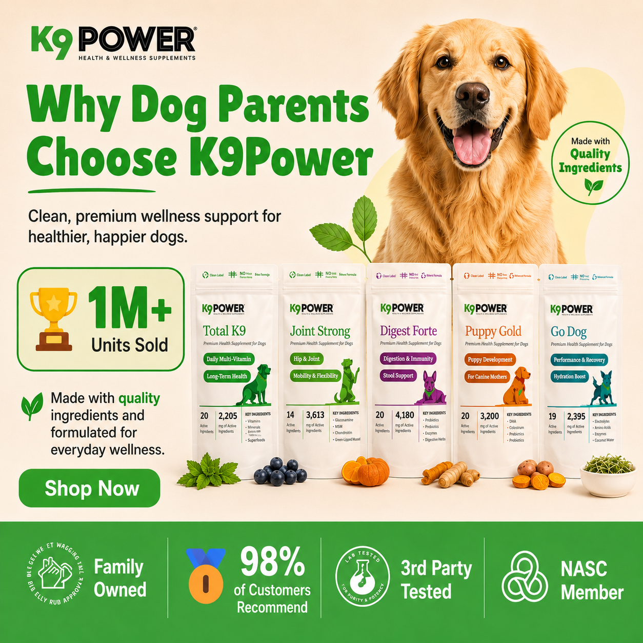 K9 Power Health & Wellness Supplements Facebook ad: 1,000,000 Units Sold