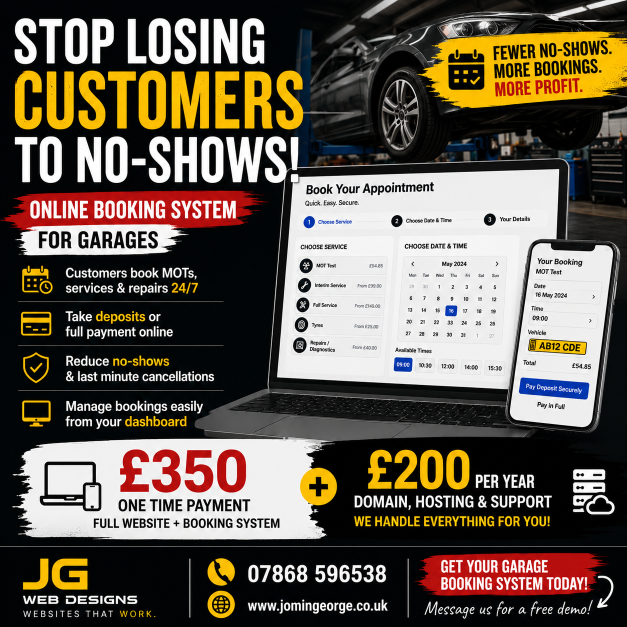 JG Web Designz Facebook ad: Garage Booking System, £350