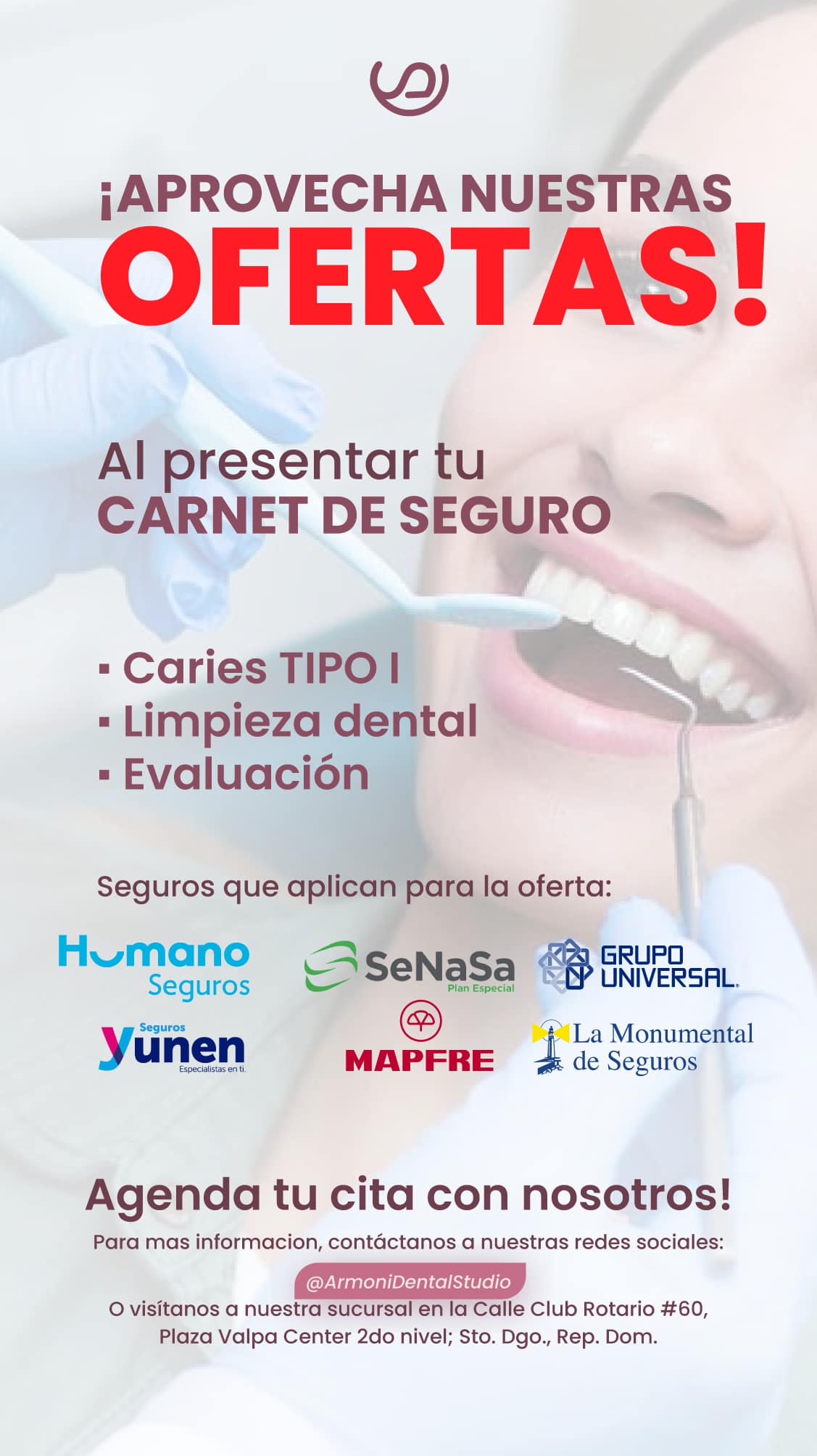 Armoni Dental Studio Facebook ad: Especiales al presentar tu carnet de SEGURO MÉDICO