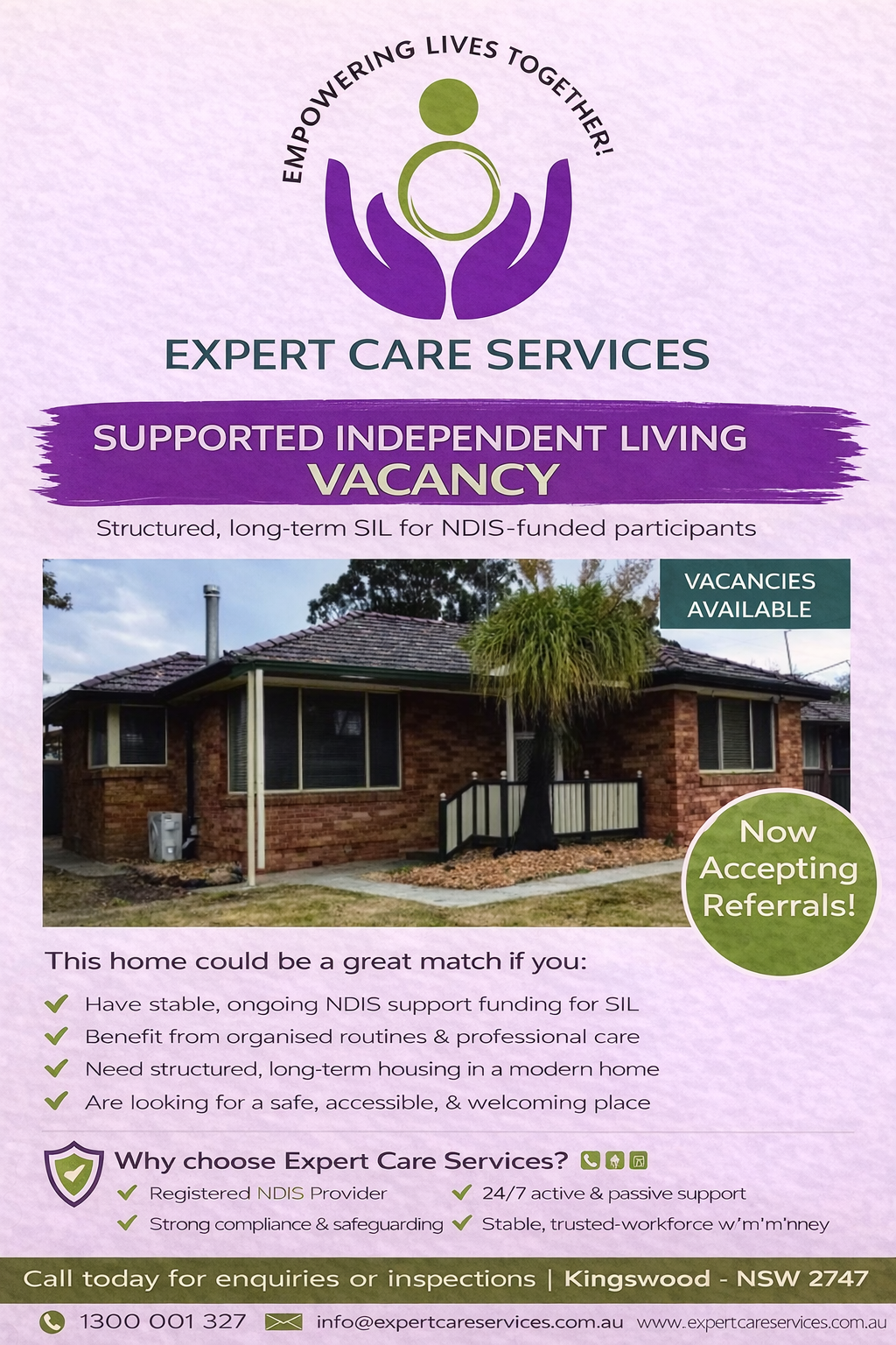 Expert Care Services Facebook ad: SIL Vacancy