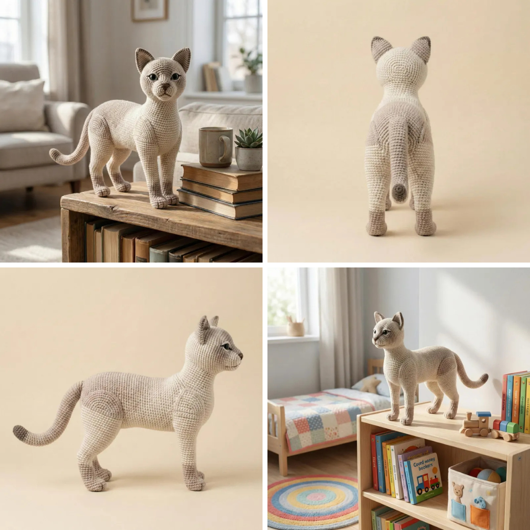 Handycraft Facebook ad: Realistic Cat Crochet Pattern PDF, Standing Cat Amigurumi…