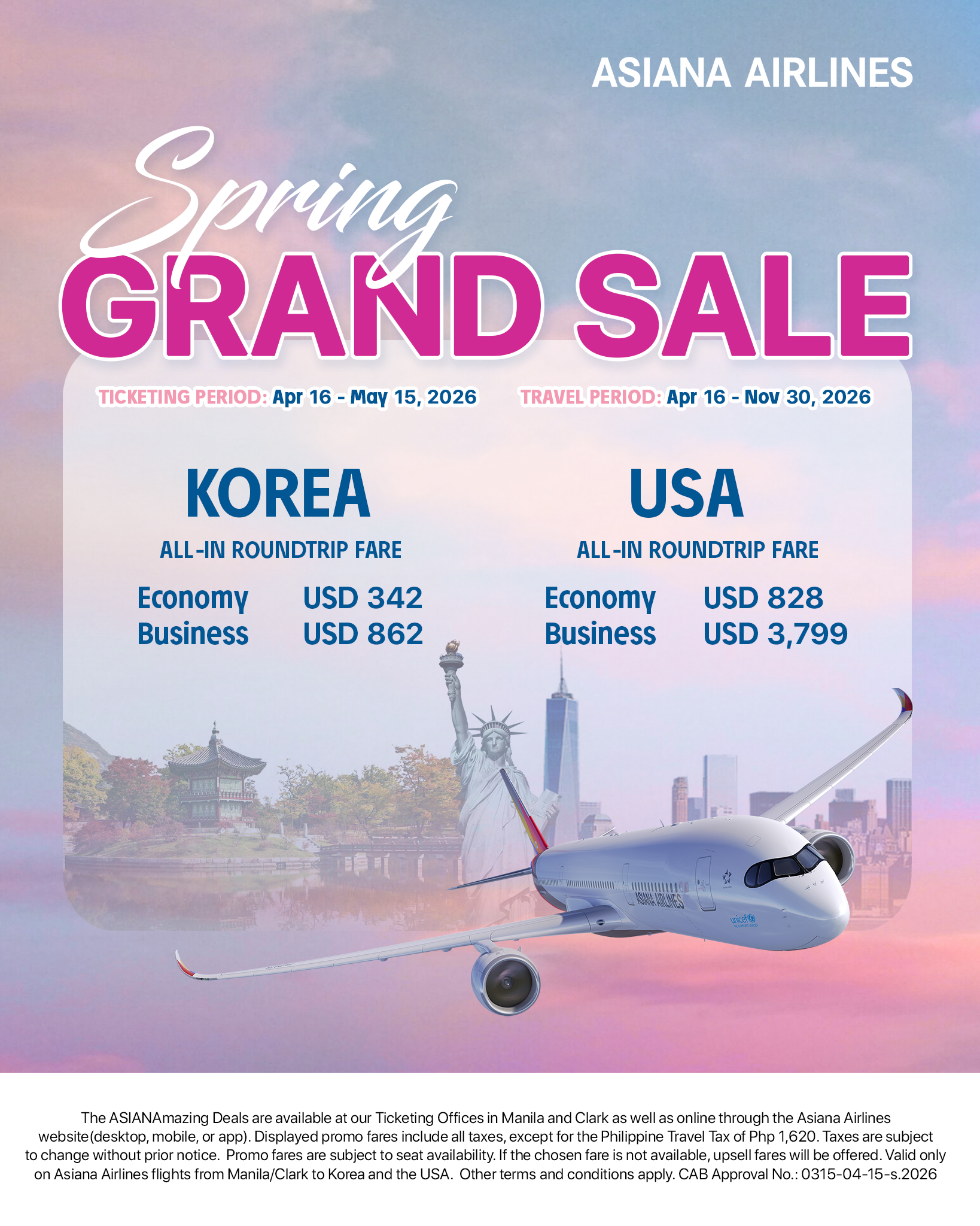 Asiana Airlines Philippines Facebook ad: Flight Grand Sale