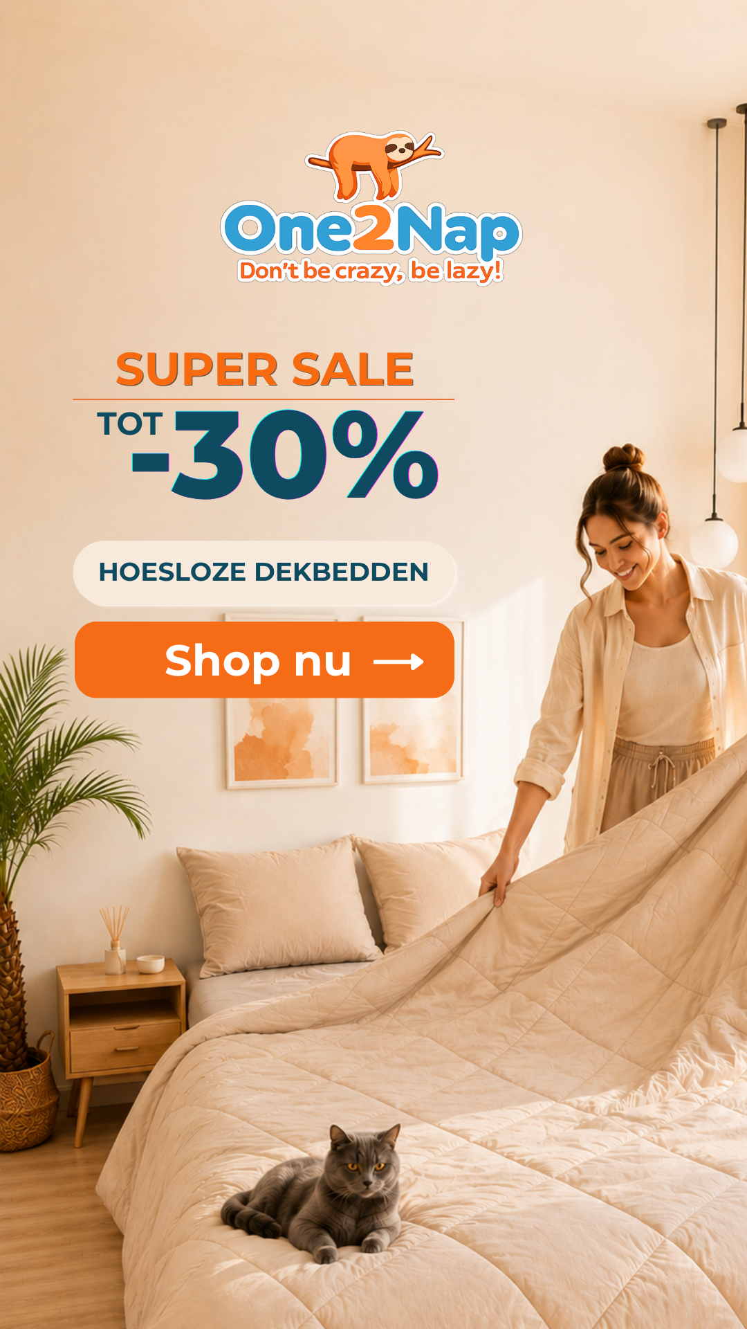One2Nap Facebook ad: Altijd ruzie met je dekbedovertrek? Daar is nu een einde…