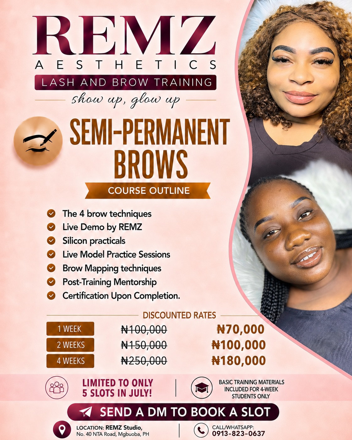 Remz Aesthetics Facebook ad: LASH & BROW TRAINING PROMO ALERT!