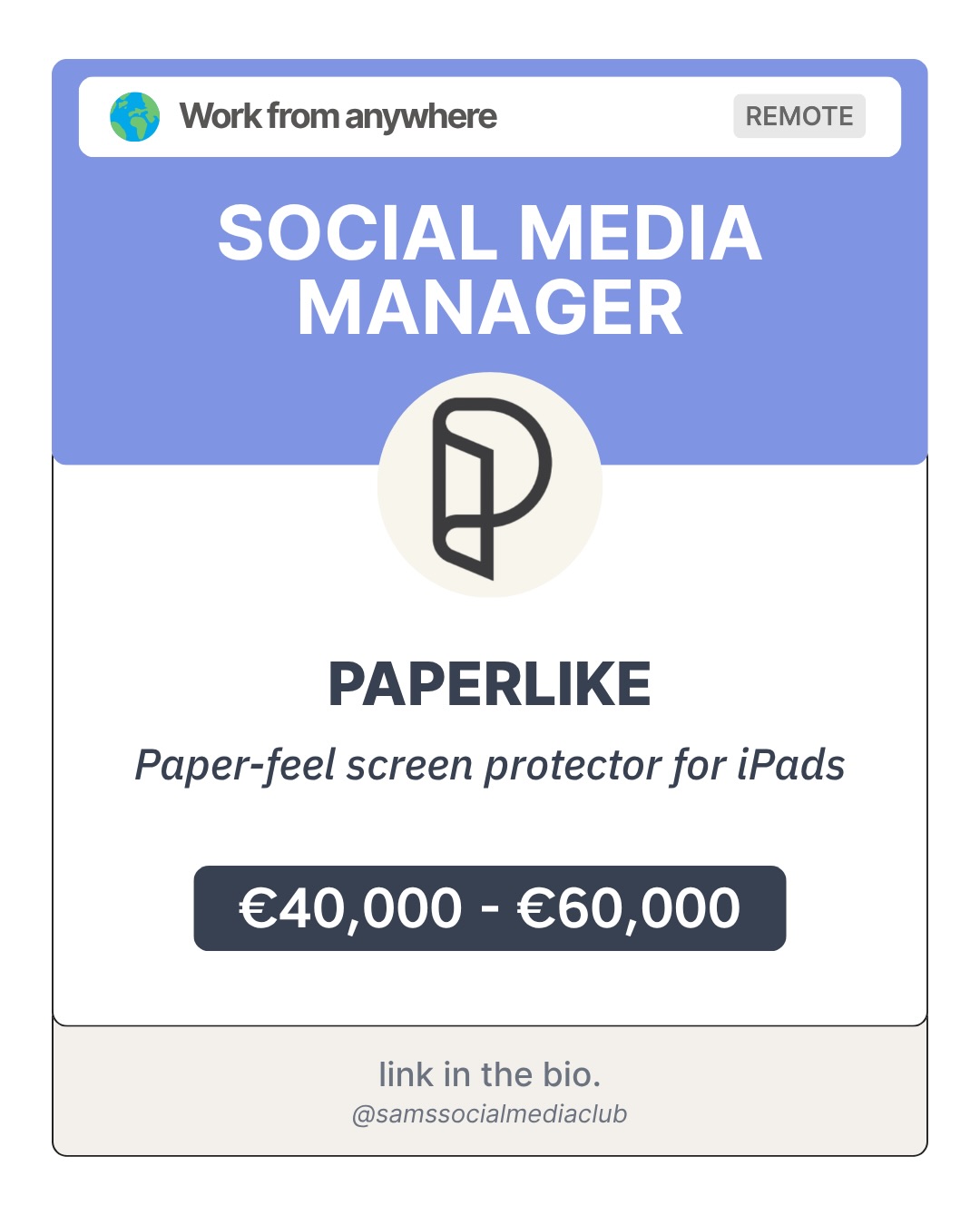 Sam's social media club. Facebook ad: WORK FROM ANYWHERE ROLES