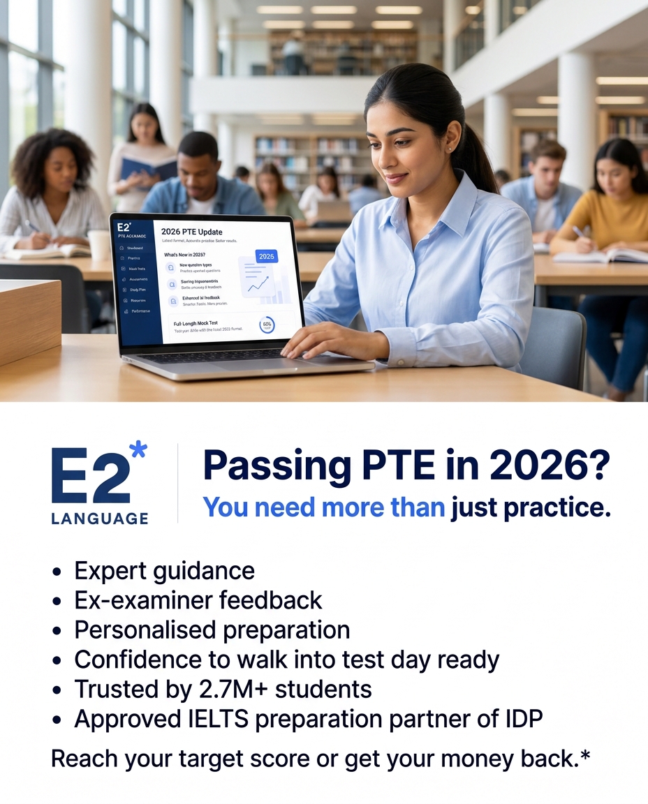 E2Language Facebook ad: Stop Missing Your PTE Target