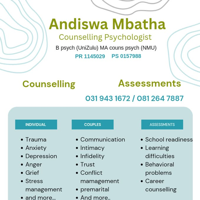 Andiswa Mbatha Counselling Psychologist Facebook ad: Durban Counselling Psychologist