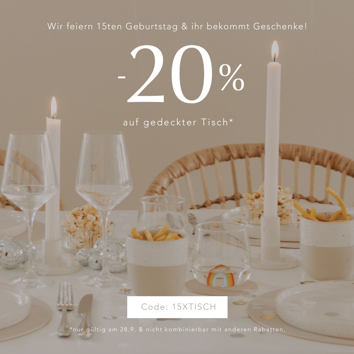 Eulenschnitt Facebook ad: 20% auf Kategorie Gedeckter Tisch