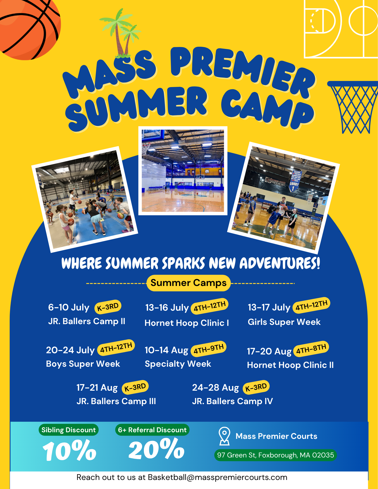 Mass Premier Courts Facebook ad: Summer Basketball Camp