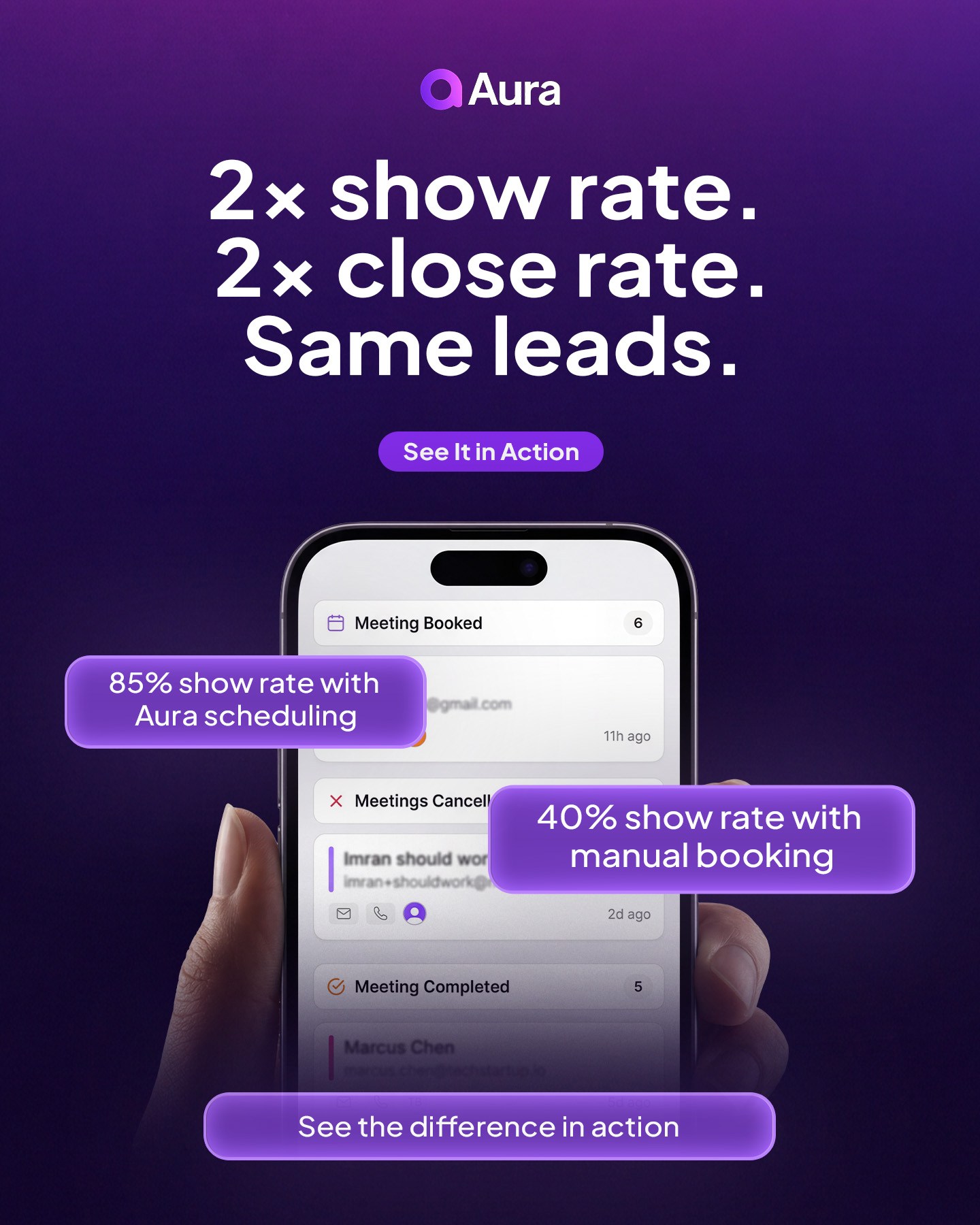 Aura AI Facebook ad: Double Your Close Rate: Aura AI
