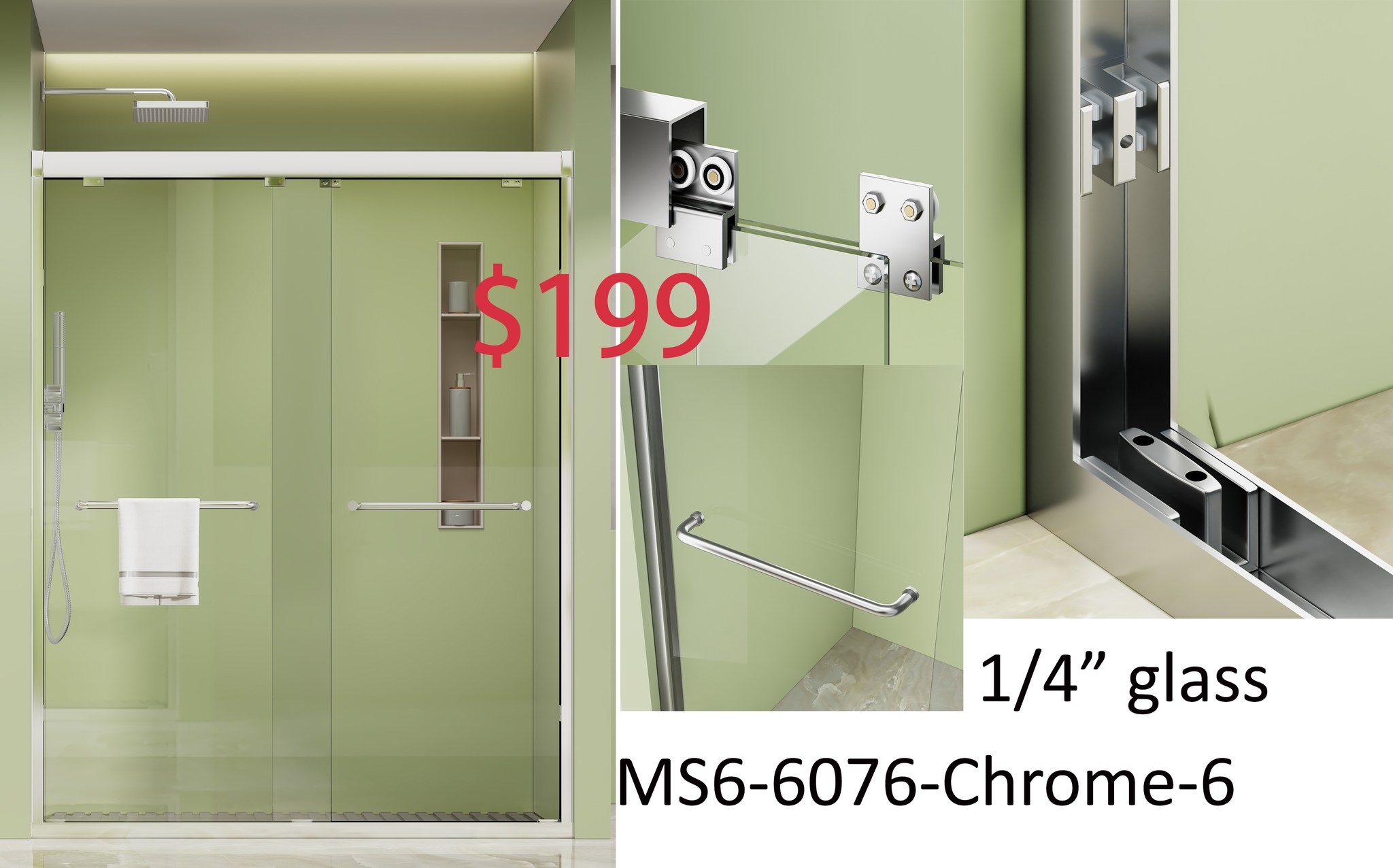 ZJ Seewin Facebook ad: Plano Glass Shower Door for Bathroom Remodel