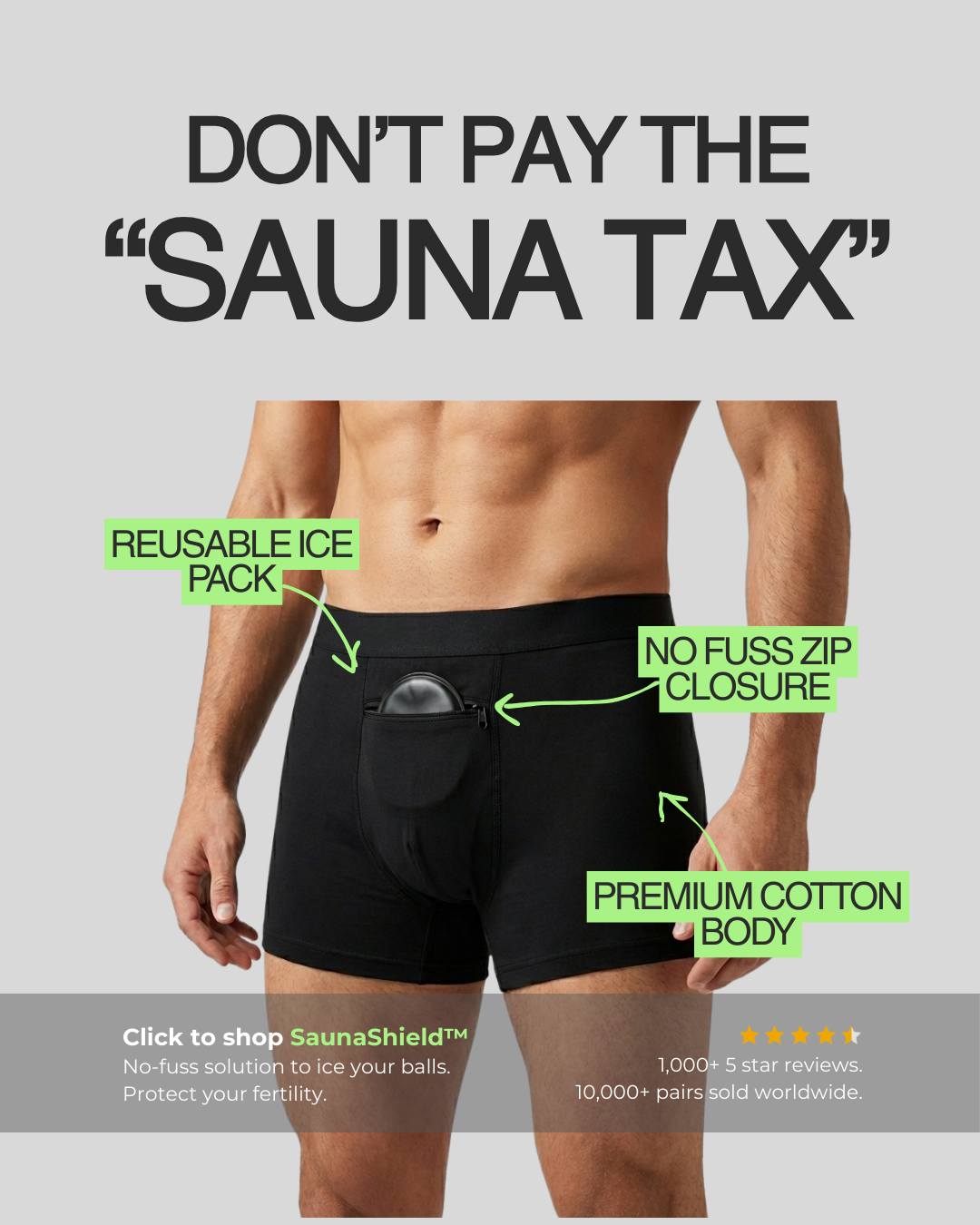Sauna Protocol Facebook ad: SaunaShield Fertility Protection Cooling Briefs