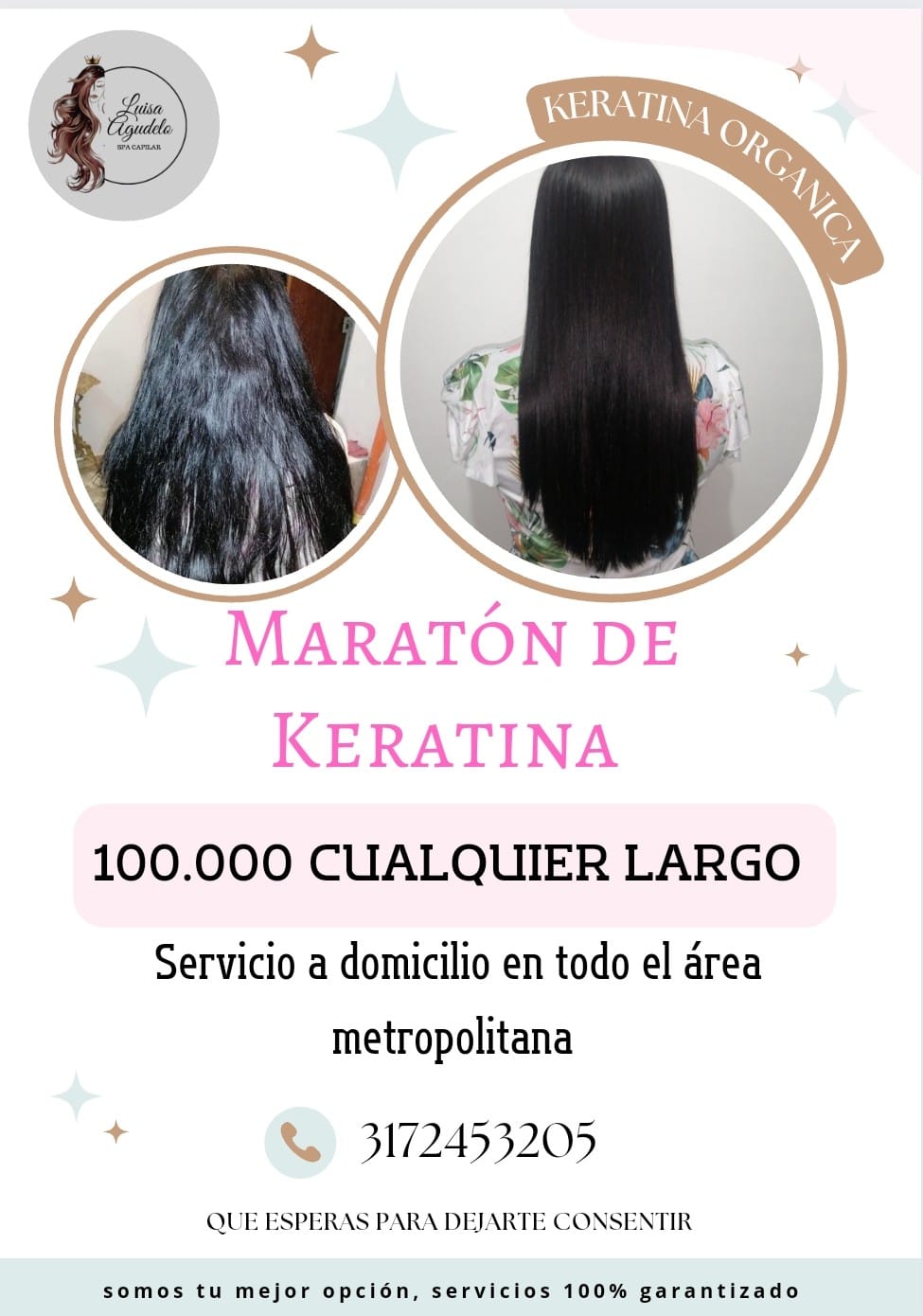 Spa capilar Luisa Agudelo Facebook ad: MARATON DE KERATINAS $100.000 CUALQUIER LARGO