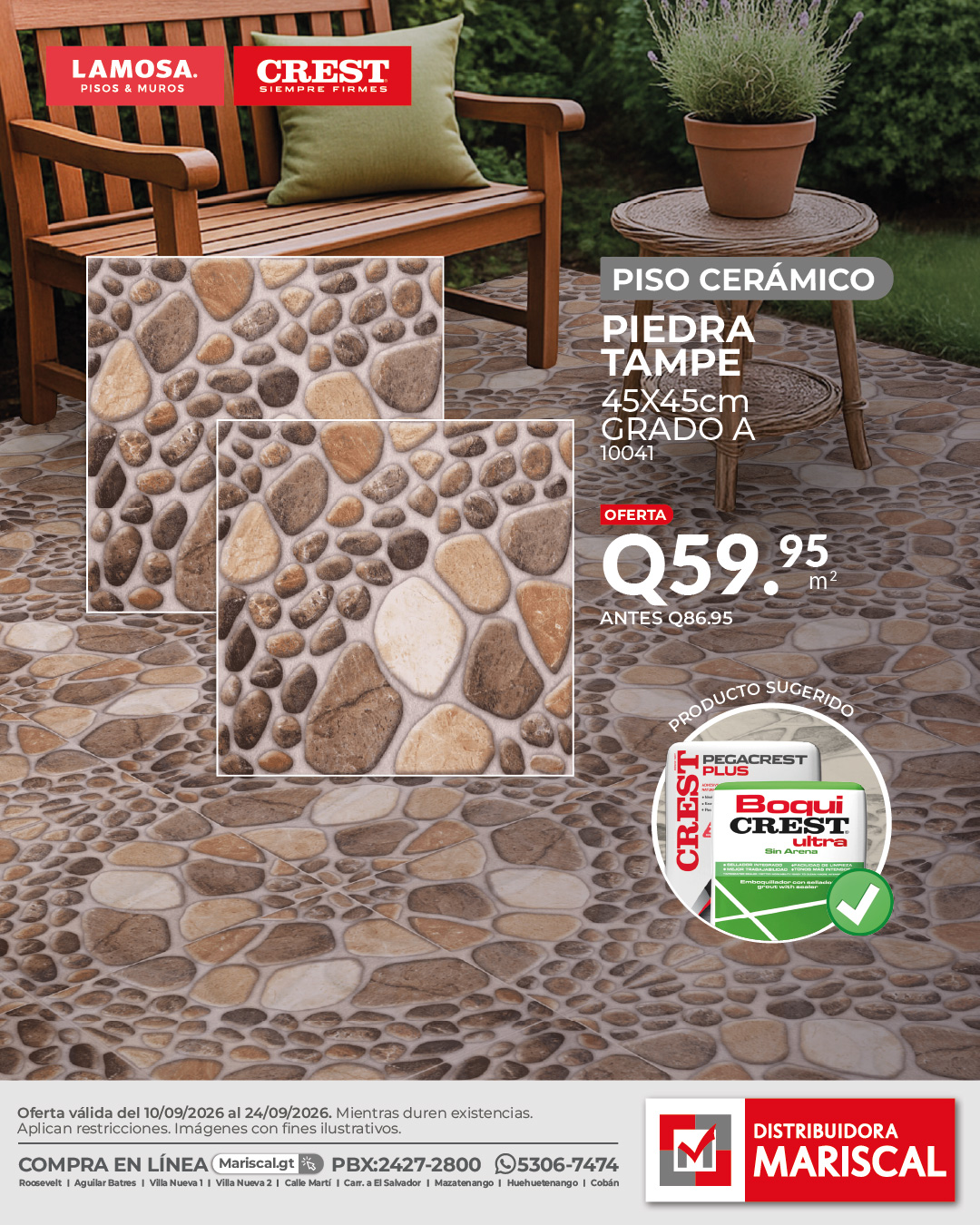Distribuidora Mariscal Facebook ad: Piso Cerámico Piedra Tampe 45×45 cm a Q59.95…