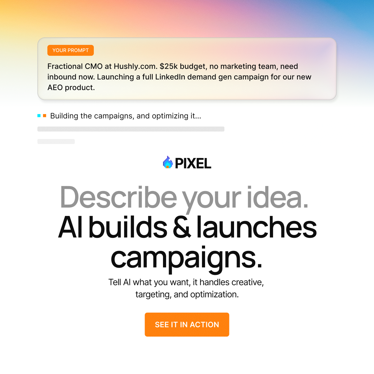 Pixel AI Facebook ad: Describe It. Pixel Does the Rest.