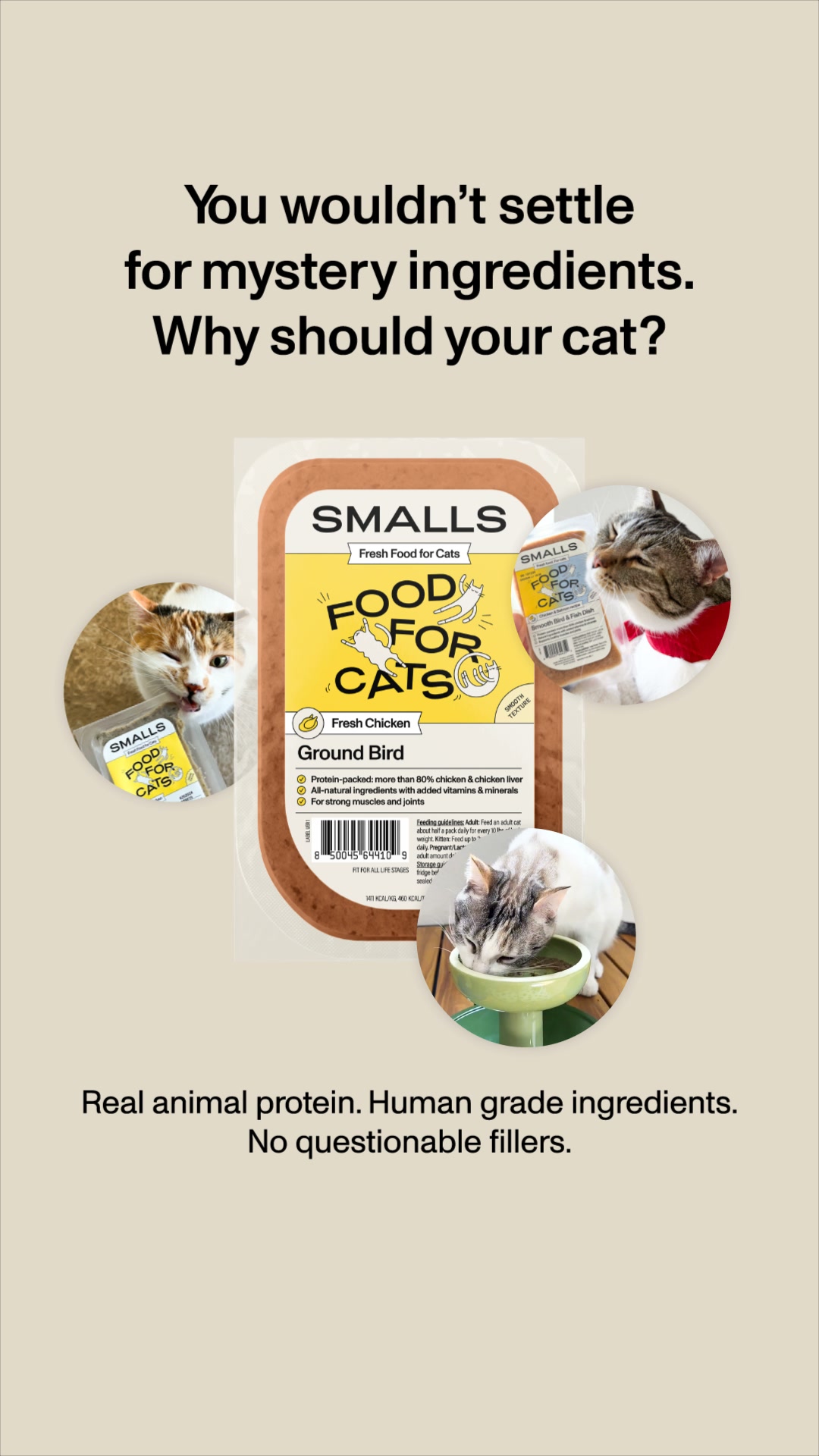 Smalls Facebook ad: Human-Grade Fresh Cat Food
