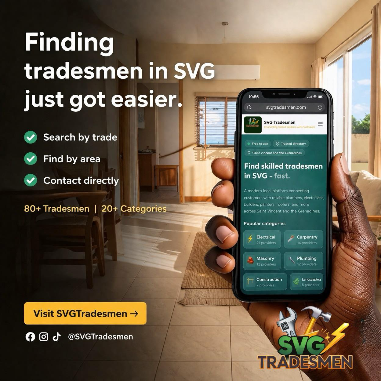 SVG Tradesmen Facebook ad: SVG Tradesmen - Find Skilled Workers in Saint Vincent