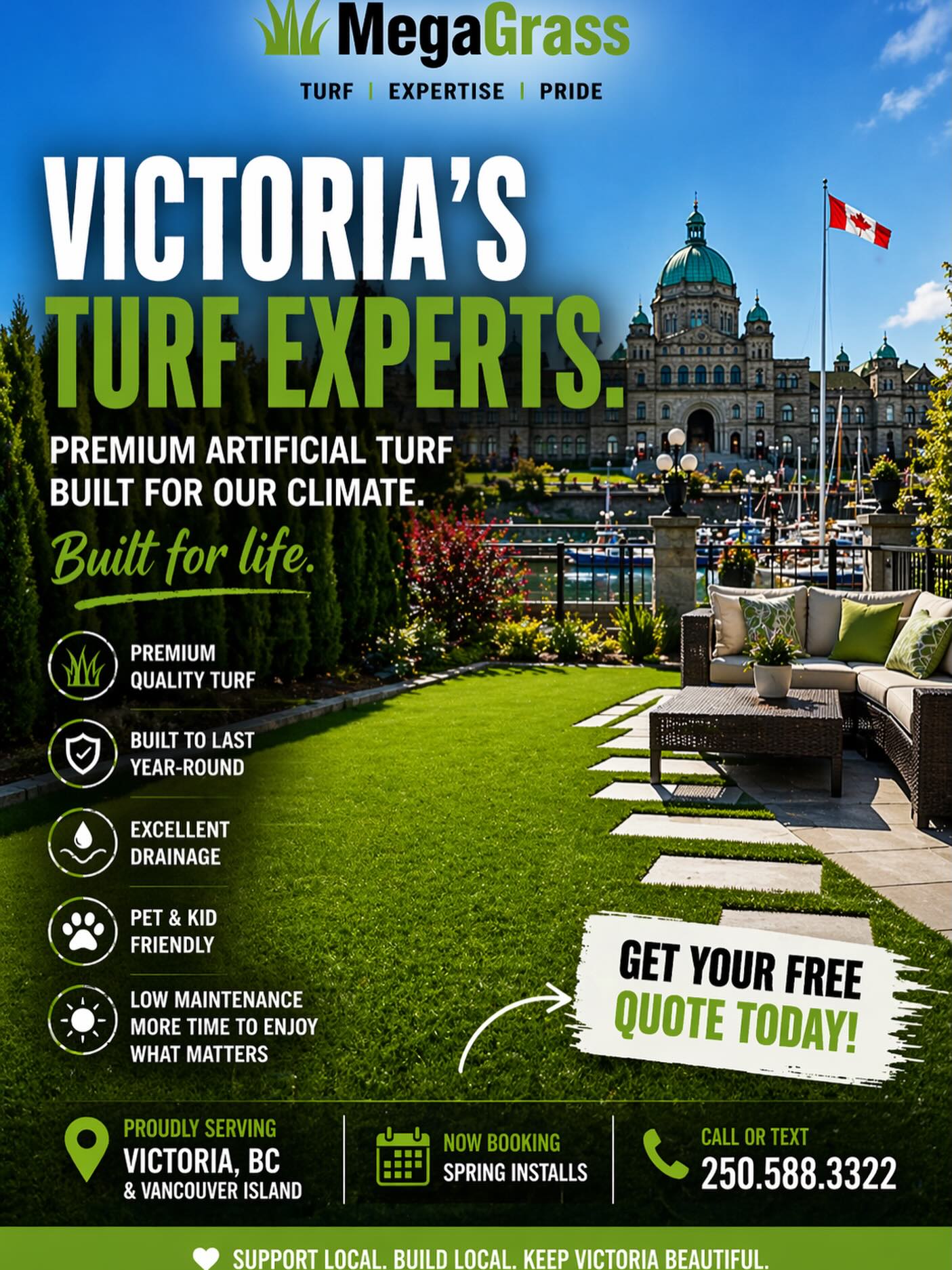 MegaGrass Synthetic Turf Facebook ad: Victoria homeowners, this is your sign.