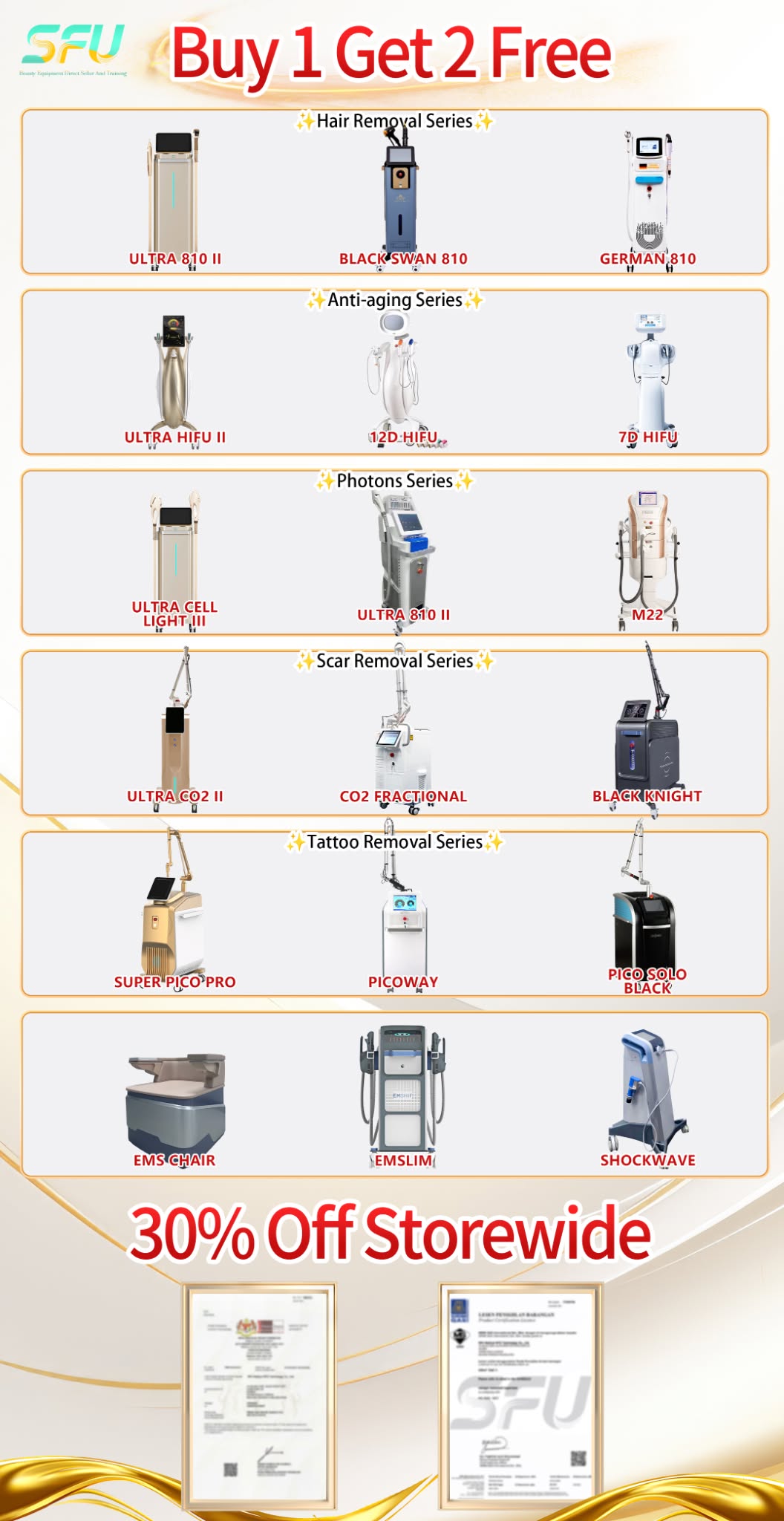 Apex Device Technologies Facebook ad: Upgrade to High-End Beauty Equipment.