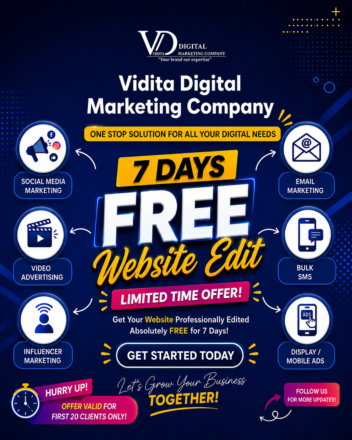 Vidita Digital Marketing Company Facebook ad: 7 Days FREE Website Edit
