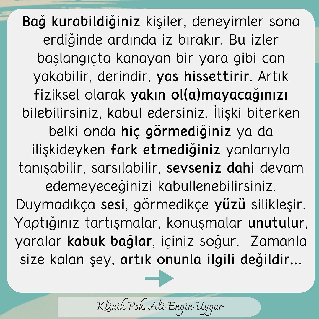 Uzm. Psk. Ali Engin Uygur - İkon, Suadiye - Novo, Nisantasi Facebook ad: Bağ kurabildiğiniz kişiler, deneyimler sona erdiğinde…