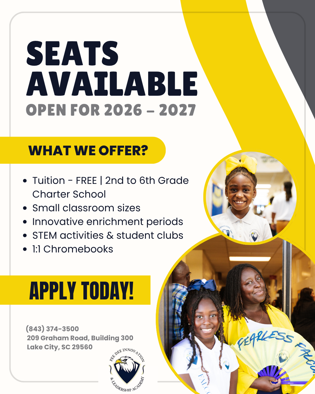 Pee Dee Innovation and Leadership Academy Facebook ad: A Free Public Charter in Lake City - Not the District