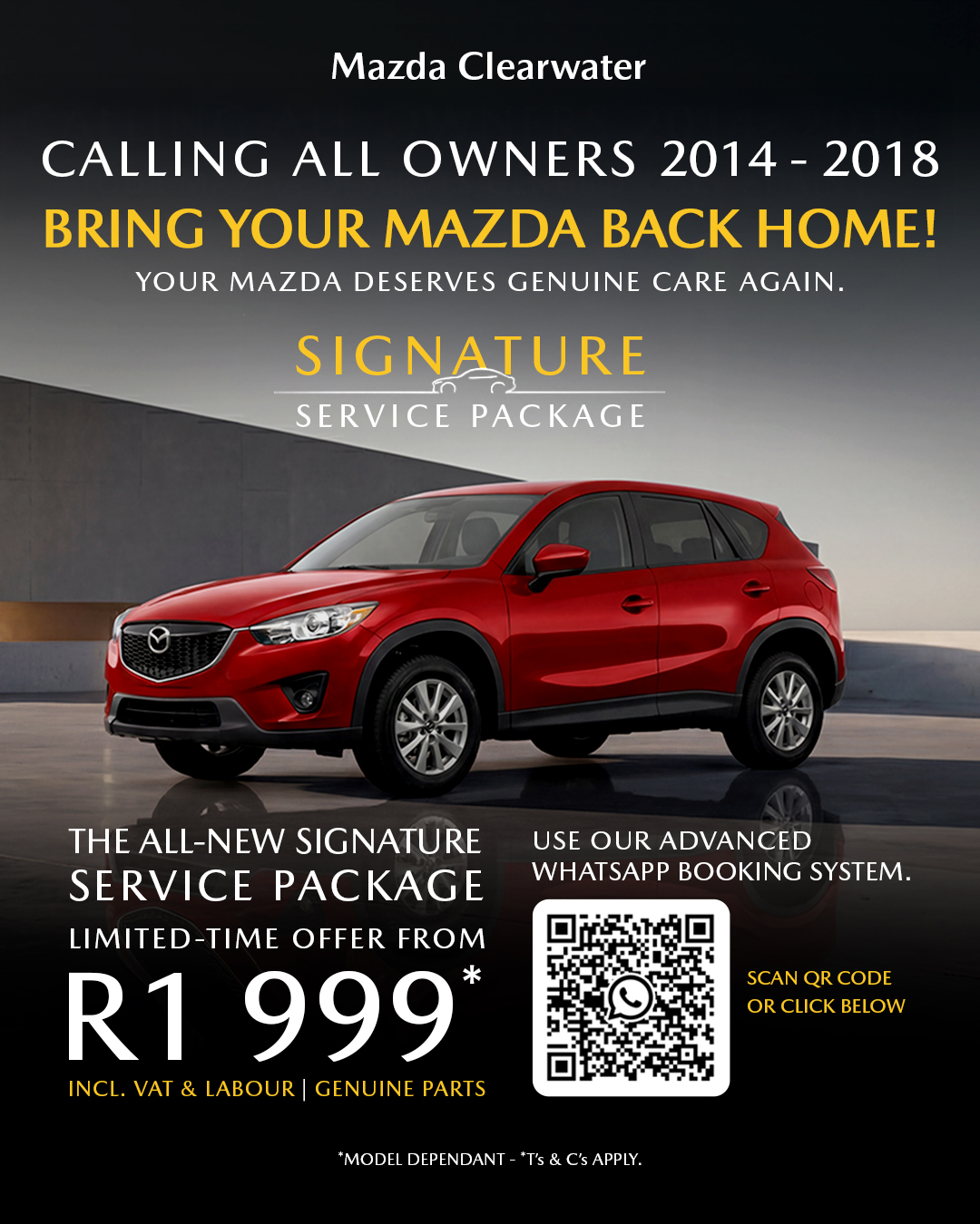Mazda Clearwater Facebook ad: Mazda Service R1999 - easy book on Whatsapp