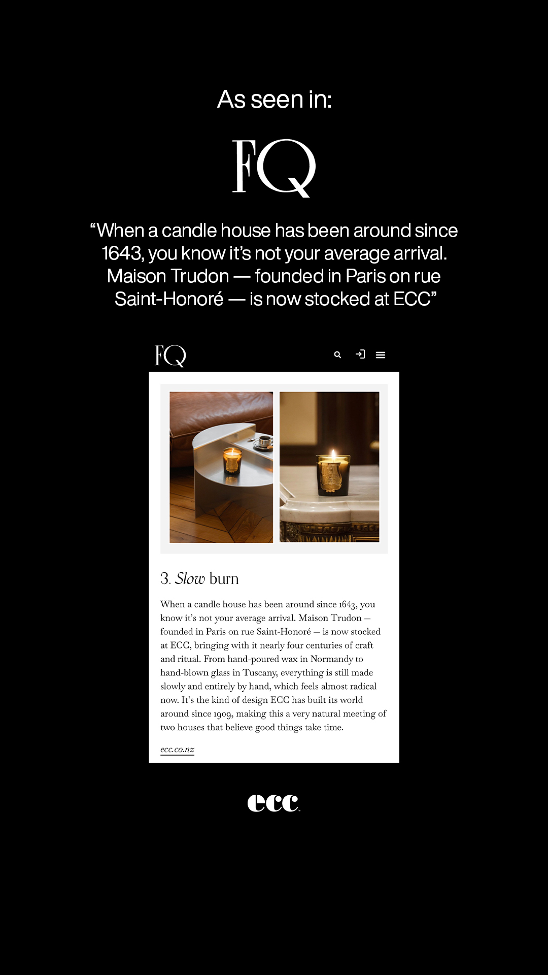 ECC New Zealand Facebook ad: As Seen In: FQ, Trudon