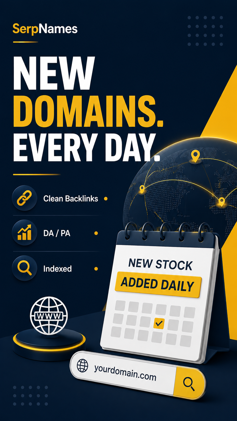 SerpNames.com Facebook ad: See Fresh Domain Stock