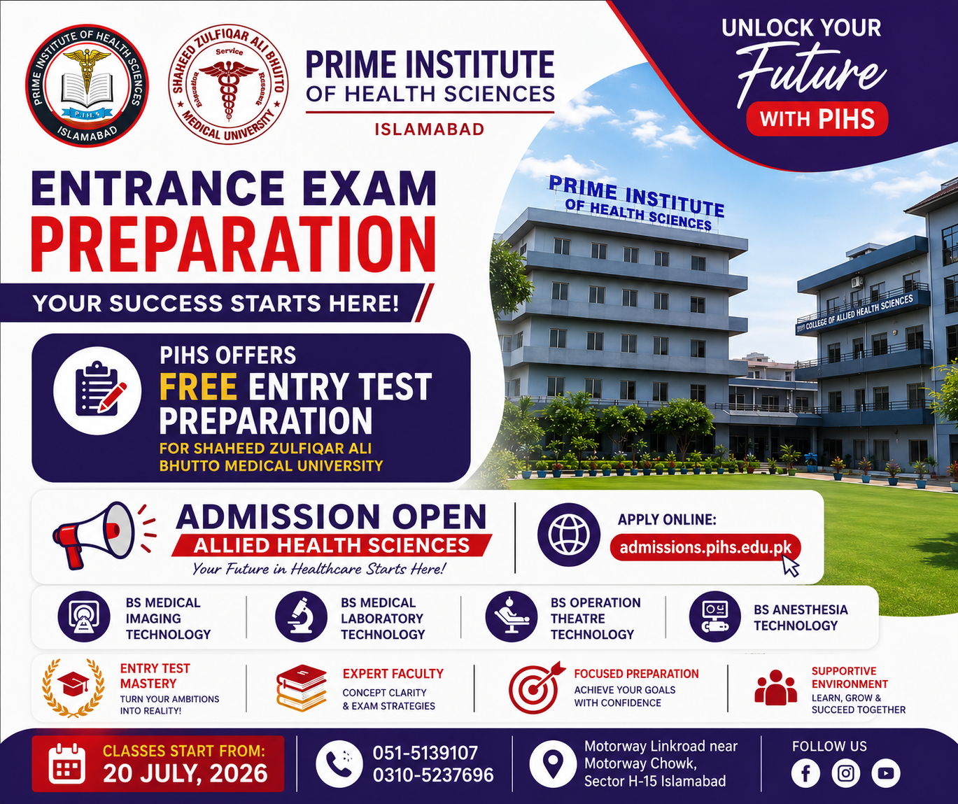 Prime Institute of Health Sciences Facebook ad: Shaheed Zulfiqar Ali Bhutto Medical University (SZABMU)…