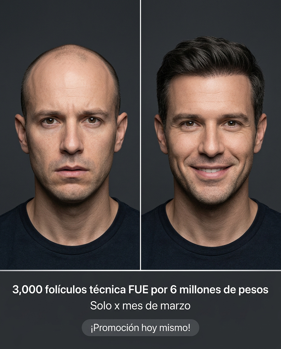 Pilosus Trasplante Capilar Facebook ad: 3.000 folículos FUE por $6M solo en marzo