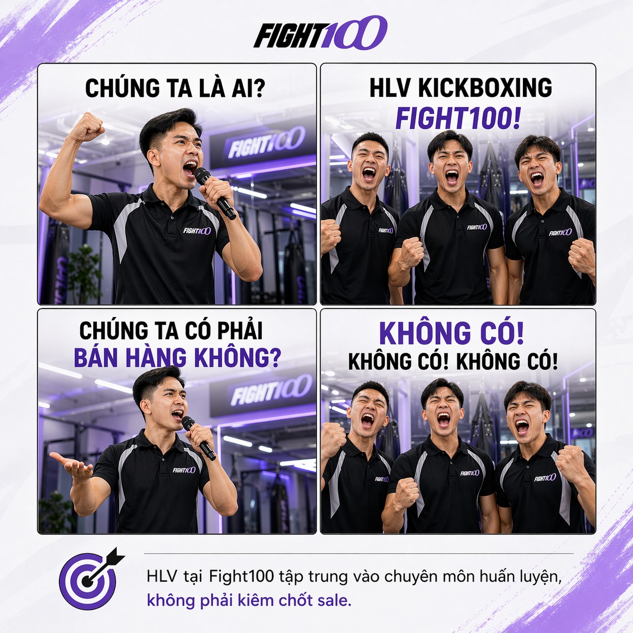 Tuyển dụng Fight100 Kickfitness Facebook ad: HLV tại Fight100 không phải làm sales.