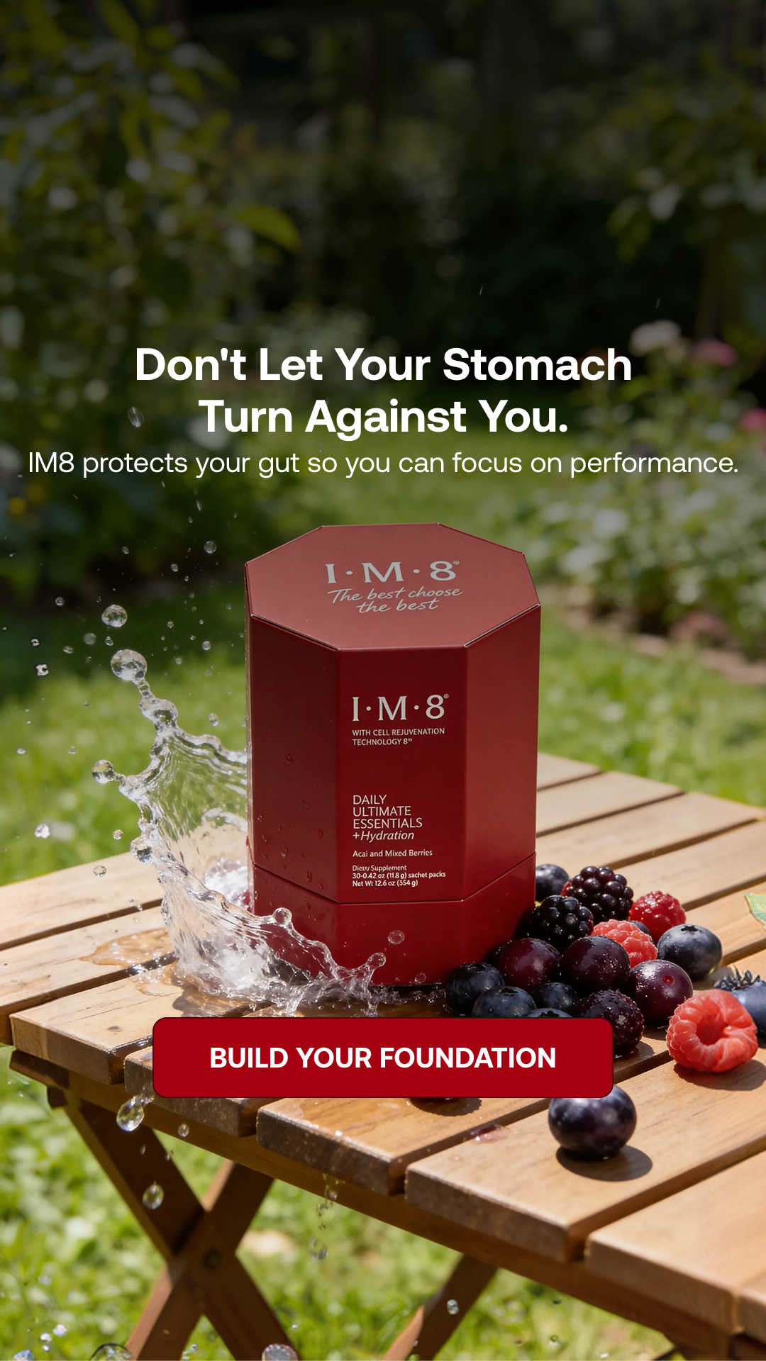 IM8 Facebook ad: One Scoop. 16 Supplements. Zero Guesswork.