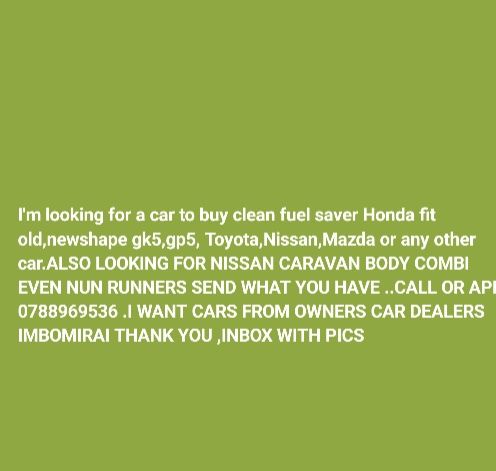 Wesso Motors Facebook ad: Looking for car to buy or Nissan caravan…