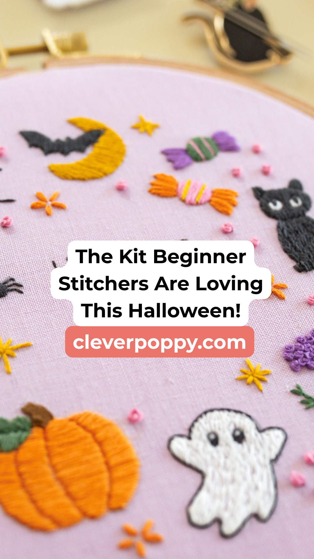 Clever Poppy Facebook ad: Halloween Embroidery Kit for Beginners