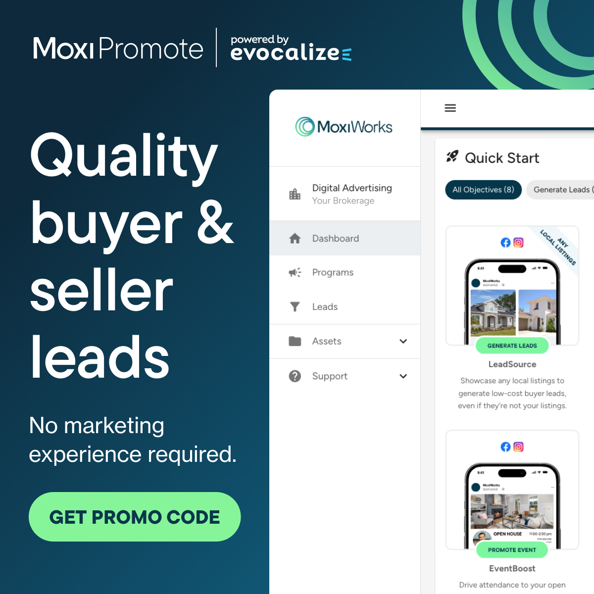 Evocalize Facebook ad: Your Listings → Quality Leads
